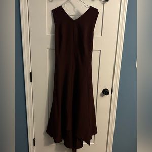 Sleeves burgundy elegant dress with back tie & pockets